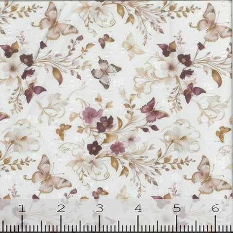 rose, Swiss Dot Butterfly Meadow Print Polyester Fabric 00022