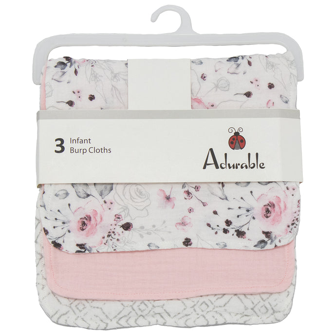 3-Pack Burp Cloths A5 pink roses