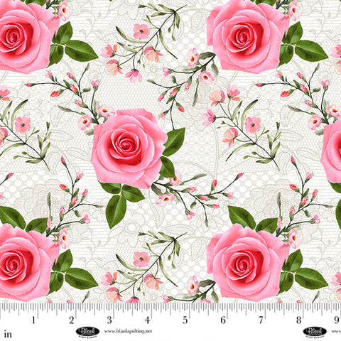 roses on lace, La Vie En Rose Collection Cotton Fabric 421