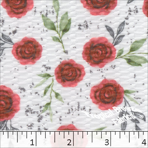 ruby red, Seersucker Knit Floral Print Fabric 575512