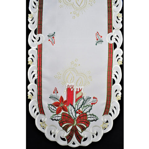 Sinobrite Plaid Bow & Candles Holiday Table Runner