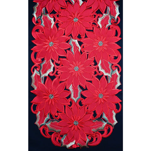 Sinobrite Red Poinsettia Holiday Table Runner
