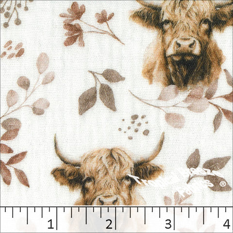 rust, Cotton Crinkle Highland Cow Print Fabric 102611
