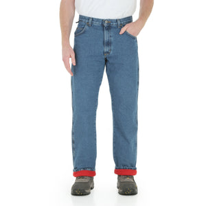 Stonewash Wrangler lined blue jeans.