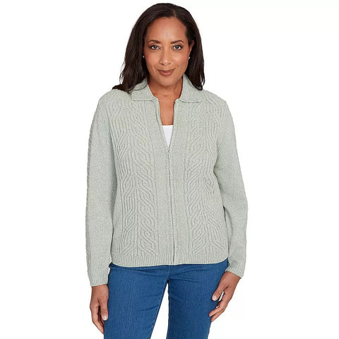 sage, Women's Petite Zip-Front Chenille Cardigan 03969