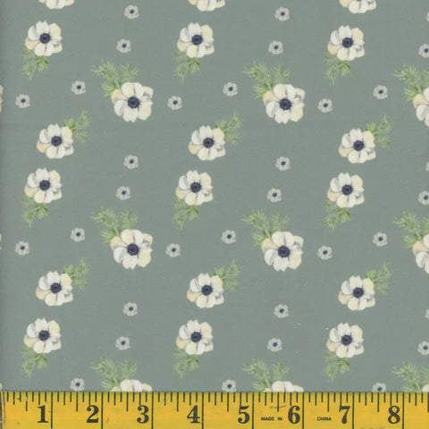 sage, Chambray Anemone Poly Cotton Fabric 137