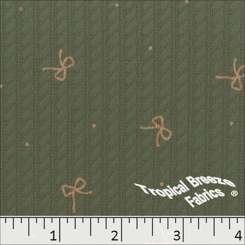sage, Cable Rib Knit Bow Print Fabric 573623
