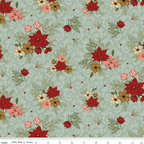 sage, Christmas Greeting Collection Floral Bouquets Cotton Fabric C17661