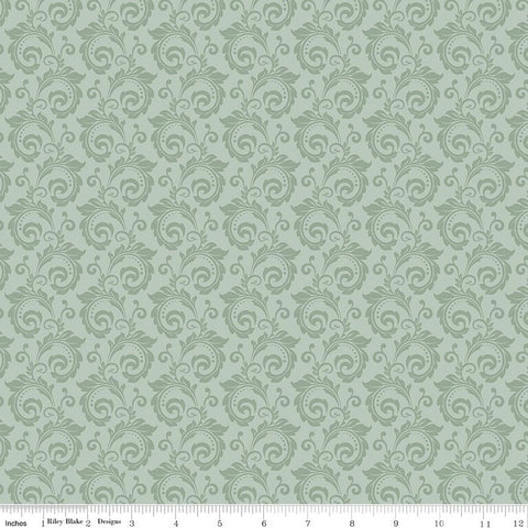 sage, Christmas Greeting Collection Scroll Cotton Fabric C17664