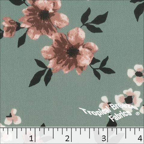 sage, Koshibo Large Floral Print Polyester Fabric 048614
