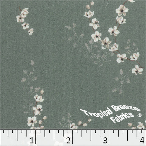 sage, Micro Dot Floral Print Polyester Fabric 042617