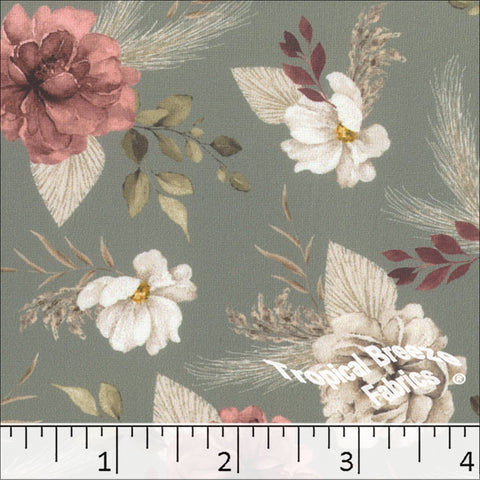 sage, Soft Touch Knit Floral Print Fabric 572623