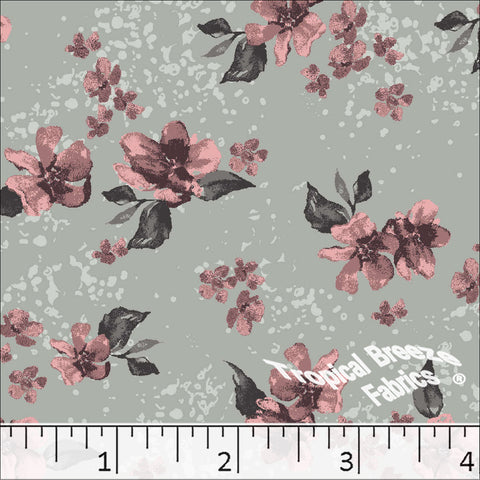 sage, Standard Weave Floral Poly Cotton Dress Fabric 6278