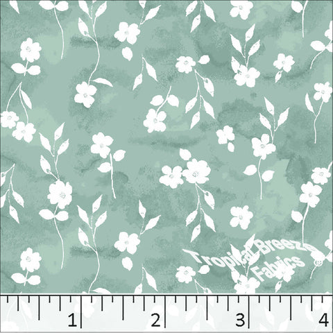 sage, Standard Weave Floral Print Poly Cotton Fabric 6312