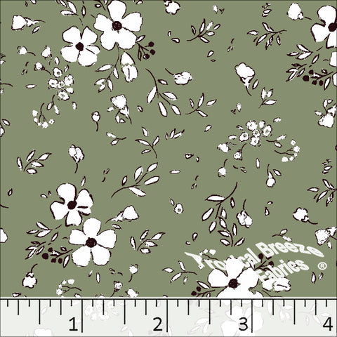 sage, Standard Weave Floral Print Poly Cotton Fabric 6341