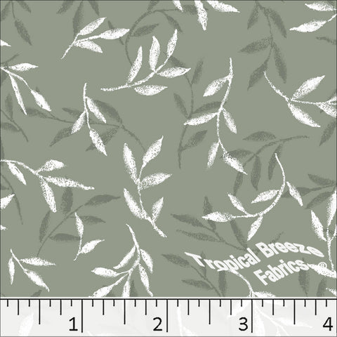 sage, Standard Weave Leafy Poly Cotton Dress Fabric 6275