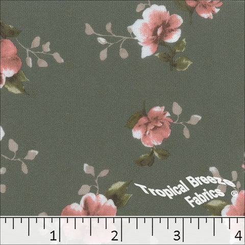 sage, Swiss Dot Knit Floral Print Polyester Fabric 573525