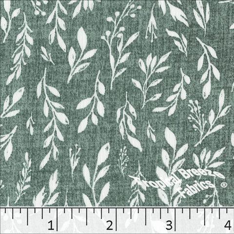 sage, Yoryu Leafy Print Polyester Fabric 048619