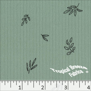 Sage Green, Classic Rib Knit Leaf Print Dress Fabric 578510