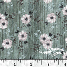 sage green, Crinkle Creme Floral Print Polyester Fabric 042511 