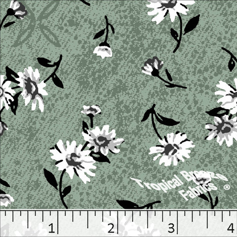 sage green, Floral Poly Cotton Dress Fabric 6228
