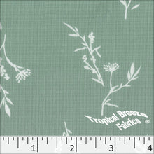 sage green, Linen Crepe Floral Sprig Print Polyester Fabric 048520