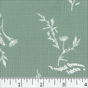 sage green, Linen Crepe Floral Sprig Print Polyester Fabric 048520