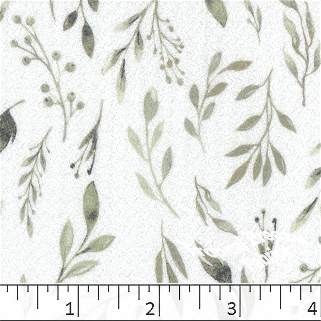 sage green, Pointelle Crepe Knit Leaf Print Fabric 572512