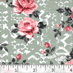 Poly Cotton Floral Print Dress Fabric 6085 sage green
