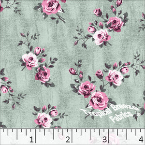 Standard Weave Floral Print Poly Cotton Fabric 6081 sage green