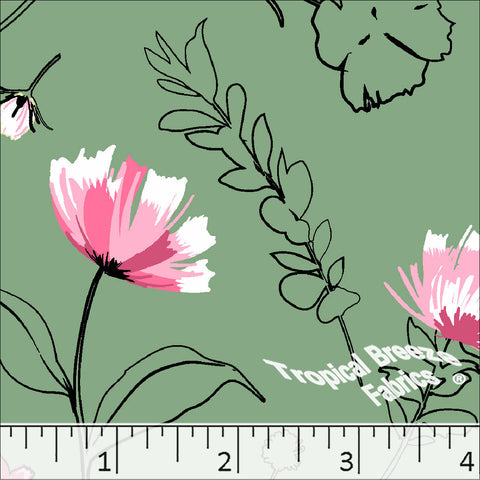 Standard Weave Large Floral Print Dress Fabric 6161 sage green