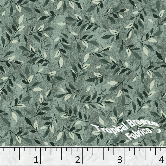 Standard Weave Leaf Print Poly Cotton Fabric 6152 sage green