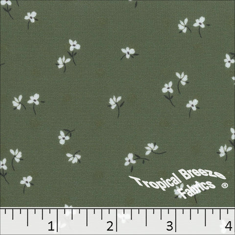 sage green, Swiss Dot Knit Tiny Floral Print Polyester Fabric 573524