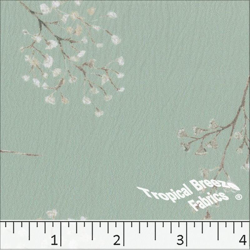 sage green, Crinkle Cream Print Polyester Fabric 042518