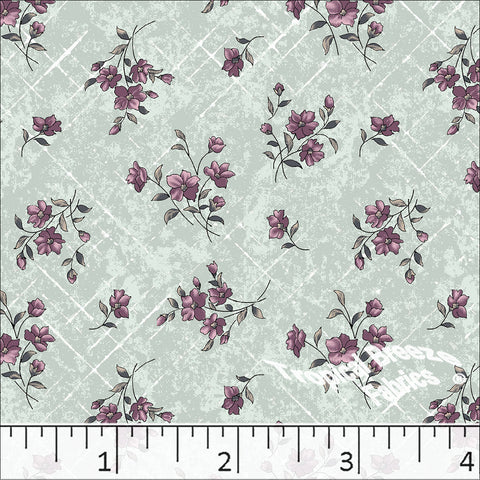 sage green, Standard Weave Floral Print Poly Cotton Fabric 6247