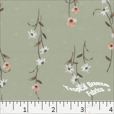 sage green, Swiss Dot Knit Floral Print Polyester Fabric 573514