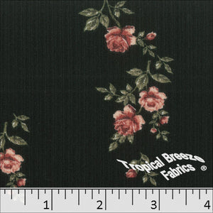 salmon, Comfort Rib Knit Floral Print Polyester Fabric 32855