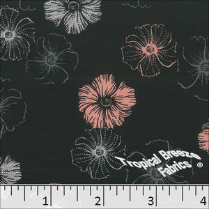 salmon, Dream Crepe Stretch Floral Print Polyester Fabric 04944