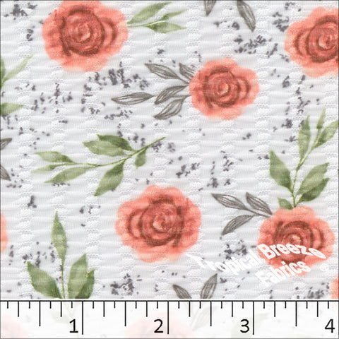salmon, Seersucker Knit Floral Print Fabric 575512