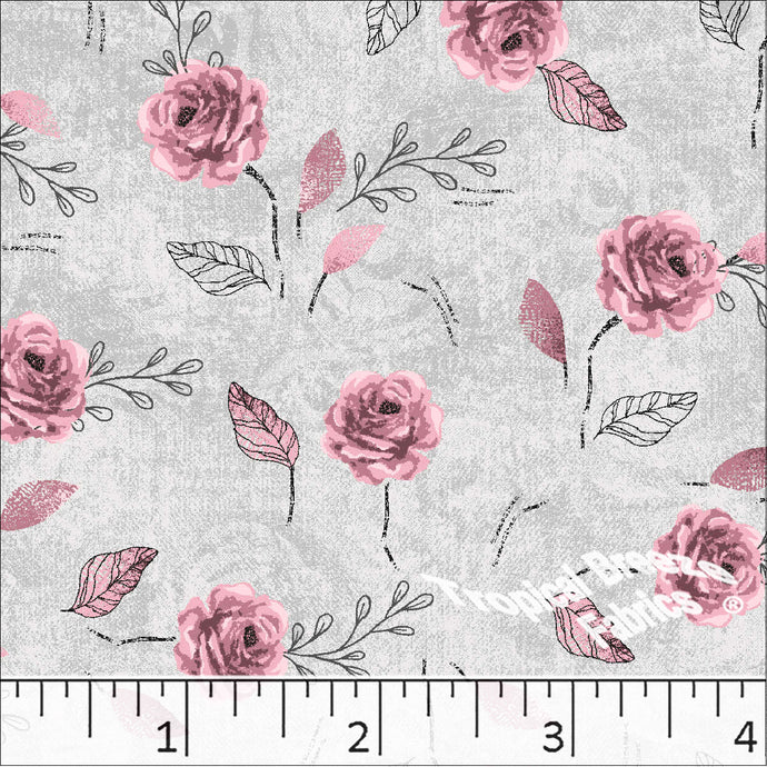 salmon, Standard Weave Floral Design Poly Cotton Dress Fabric 6225