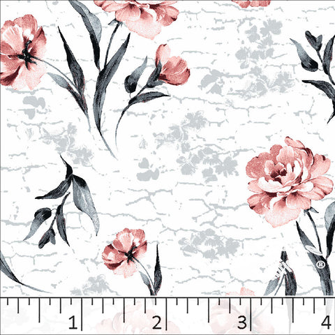 salmon, Standard Weave Floral Poly Cotton Fabric 6233