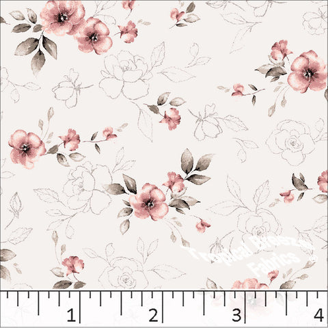 salmon, Standard Weave Floral Print Poly Cotton Fabric 6313