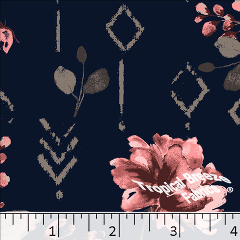 Standard Weave Geometric Floral Poly Cotton Fabric 6118 salmon