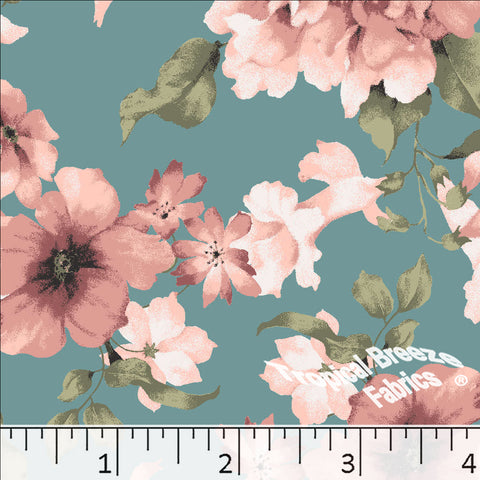 salmon, Standard Weave Large Floral Print Poly Cotton Fabric 6318