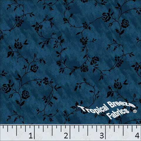 sapphire, Standard Weave Floral Poly Cotton Dress Fabric 6271