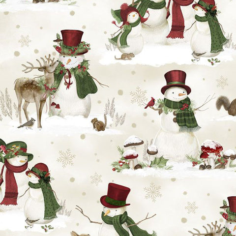 scenic snowmen, Woodland Snowman Cotton Fabric Collection 3017