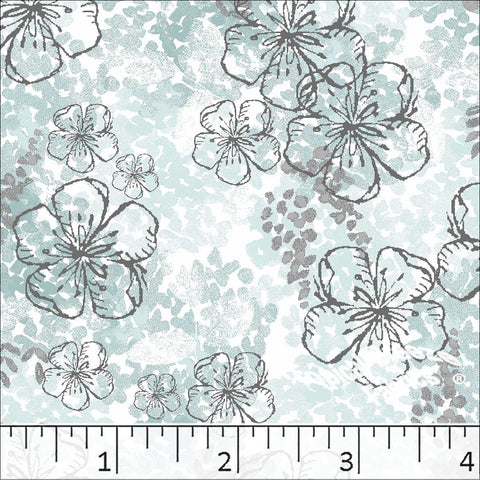 Large Floral Print Poly Cotton Dress Fabric Sea Foam