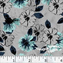 Poly Cotton Floral Dress Fabric seafoam