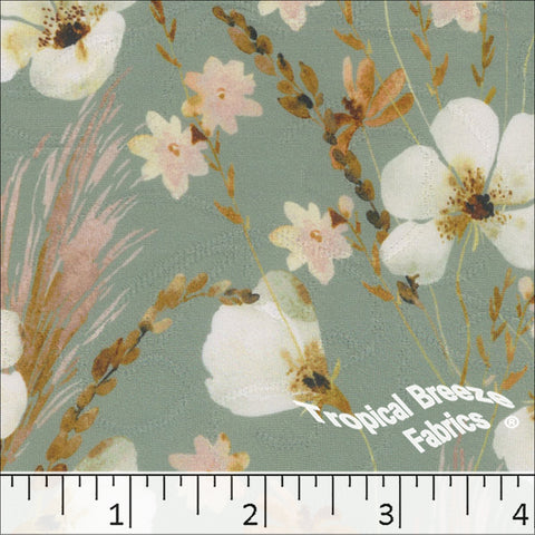 seafoam, Jacquard Knit Floral Print Fabric 572520