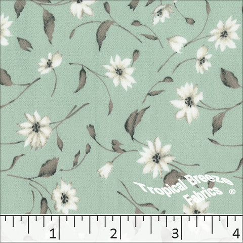 seafoam, Koshibo Floral Print Polyester Fabric 048618